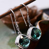 Real 925 Sterling Silver Green Crystal Earrings For Women Multi Faceted Natural Gemstone Simple Hook Drop Earrings