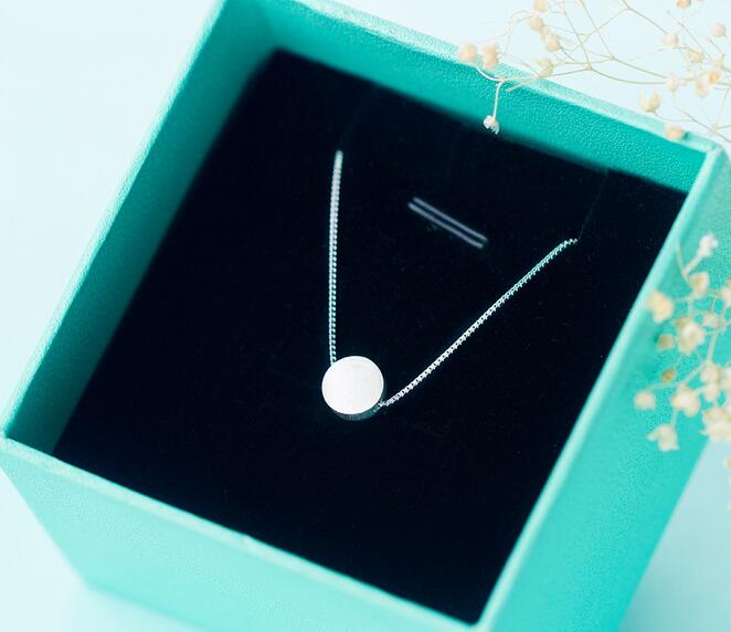 Real. 925 Sterling Silver Jewelry Round Matte Lucky Bean Pendant necklace 8MM CHAIN for friends /family member gift GTLX724