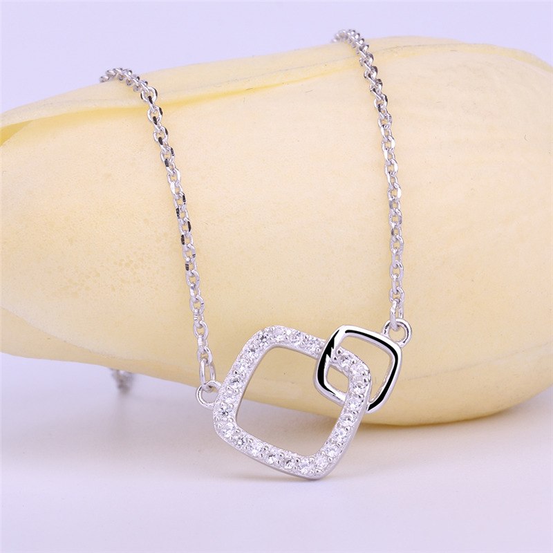 Real 925 Sterling Silver Long Necklace Pendant Fashion Geometric Love Heart Sterling-Silver-Jewelry Statement Necklace For Women