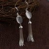 Real 925 Sterling Silver Long Tassels Earrings For Women Inlaid Rose Quartz Natural Stone Drop Earrings Fine Jewelry
