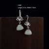 Real 925 Sterling Silver Lotus Flower Earrings Hook With Natural Stone Jade Thai Silver Vintage Jewelry