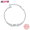Real 925 Sterling Silver Love Charms Bracelet for Women Resizable Link Chain Zircon Crystal Bracelet Bangle Fashion Jewelry