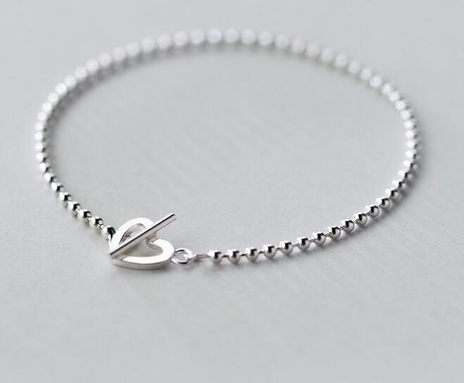 Real. 925 Sterling Silver Lucky Bar &Open Heart toggle Chain Bracelet Lady's Bohi charms Adjustable GTLS365