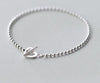 Real. 925 Sterling Silver Lucky Bar &Open Heart toggle Chain Bracelet Lady's Bohi charms Adjustable GTLS365