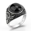 Real 925 Sterling Silver Men Ring Black Big Agate Natural Stone Personality Poker Featured for Men Women Lovers Jewelry