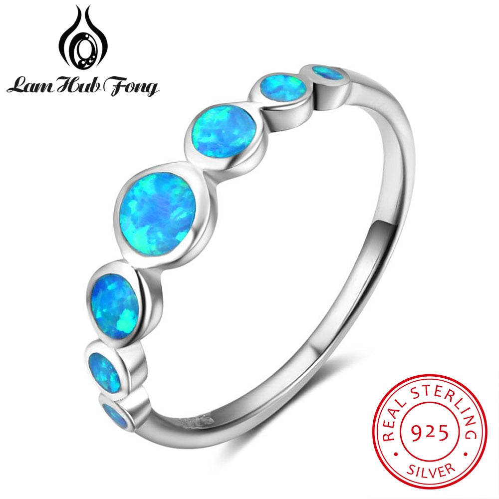 Real 925 Sterling Silver Multiple Round Blue Opal Rings Women Wedding Jewelry Gift For Wife Mom Drop Shipper (Lam Hub Fong)