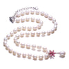 Real 925 Sterling Silver Necklace,White Natural Pearl Women Jewelry Necklace,Red Flower Zircon Beads Jewelry Necklace