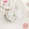 Real 925 Sterling Silver Original Charm Flower Brand Stud Earrings For Women Gift Wedding Female Jewelry