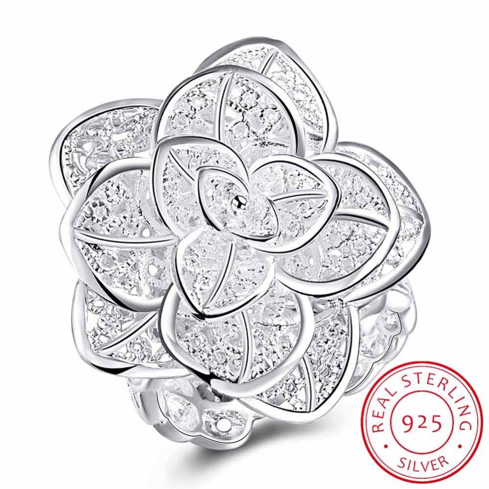 Real 925 Sterling Silver Rings Rose Flower Shape Fashion Radiant Elegance Finger Rings Bijoux Wedding,Mother Day's Gifts