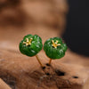 Real 925 Sterling Silver Stud Earrings Elegant Flowers Engraved Natural Jasper 18k Gold Plated Earings Women Jewelry