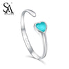 Real 925 Sterling Silver Turquoise Hearts Bracelets & Bangles for Women 2020 Classic Design Sterling Silver Fine Jewelry