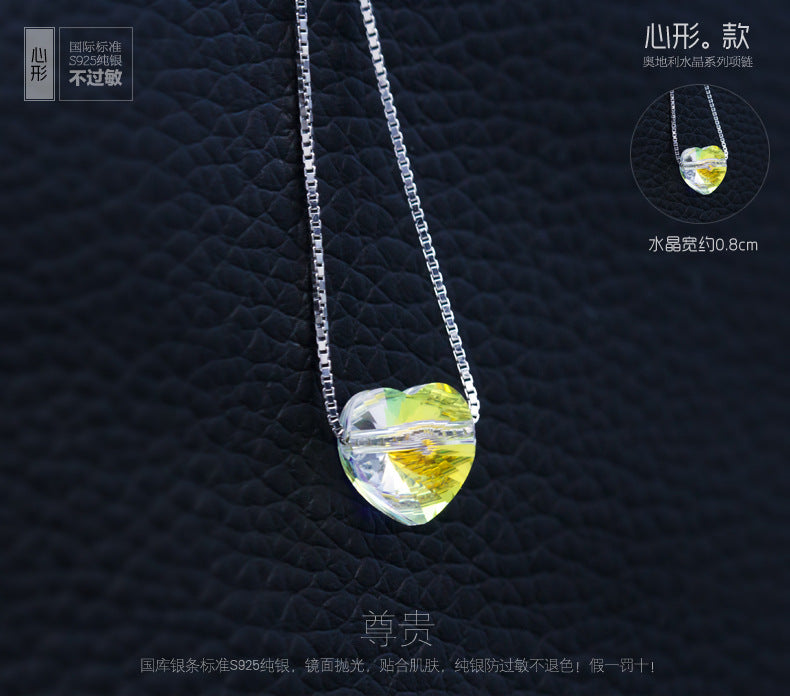 Real. 925 Sterling Silver jewelry Color Changed Austria Crystal Geometric Heart/ Star/ Cube Pendant Necklace 18 Chain X436