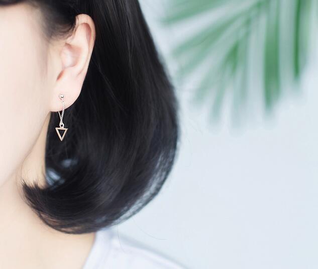 Real. 925 Sterling Silver jewelry Geometric Open Circle /Triangle /Hexagon dangle Tassel Earrings Charms GTLE1400