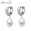 Real 925 silver black natural pearls earrings women,precious girl jewelry bridal white hanging hoop pearl earrings