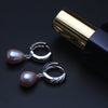 Real 925 silver black natural pearls earrings women,precious girl jewelry bridal white hanging hoop pearl earrings
