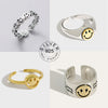 Real 925 sterling silver finger rings for women yellow smile face Trendy fine Jewelry Large Adjustable Antique Rings Anillos