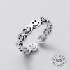 Real 925 sterling silver finger rings for women yellow smile face Trendy fine Jewelry Large Adjustable Antique Rings Anillos