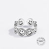 Real 925 sterling silver finger rings for women yellow smile face Trendy fine Jewelry Large Adjustable Antique Rings Anillos