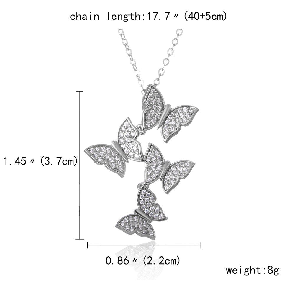 Real 925 sterling silver long zircon butterfly necklaces pendant fashion silver-jewelry statement necklace for Women