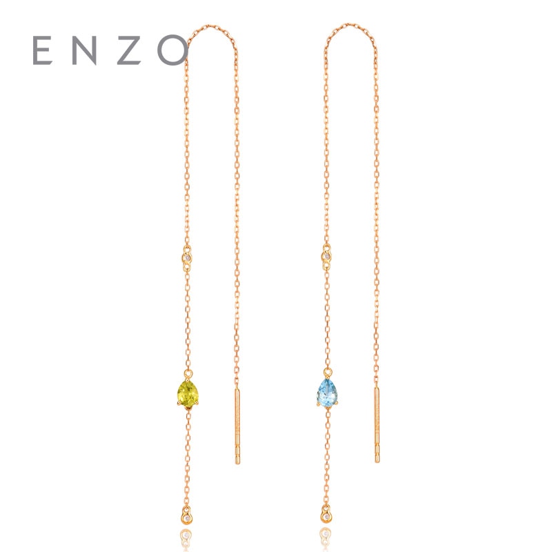 Real 9K Yellow Gold Earrings For Women Natural Gemstone Citrine/Amethyst/Topaz/Pridot Ear Line Drop Earrings Solid Fine Jewelry