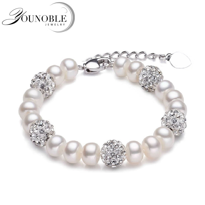 Real Beautiful pearl bracelet women,wedding cultured white pearl bracelet 925 silver jewlery girl birthd gift box