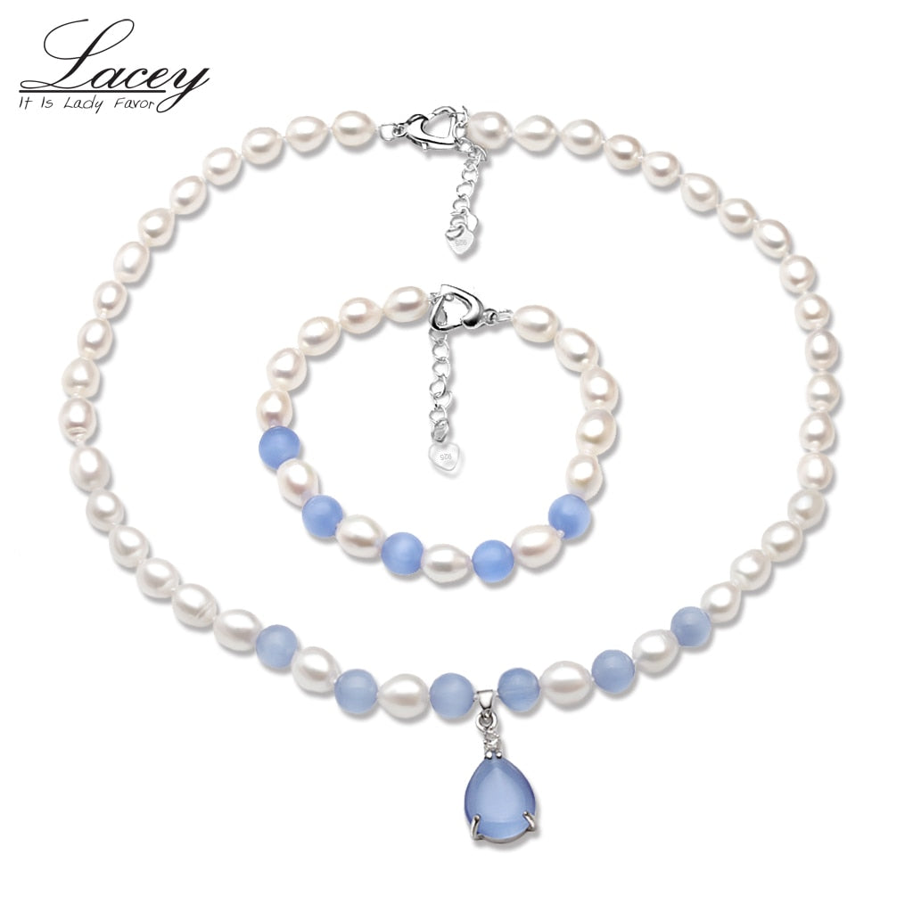 Real Bridal Pearl Jewelry Sets Women,White Natural Pearl Beads Necklace bracelet Sets 925 Sterling Silver jewelry sets gift