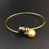 Real Diamond 18k gold tube Bangles bracelet for women girls Mum lover via 10-11mm Natural tahitian black & southsea gold pearls