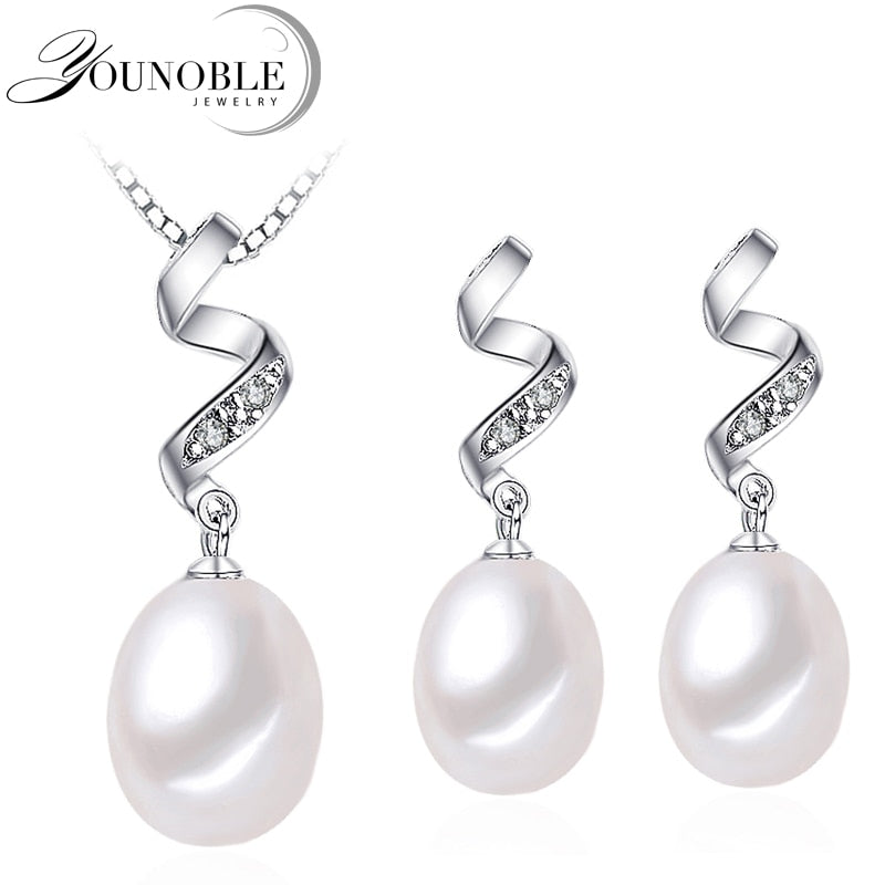 Real Beautiful AAAA Natural Pearl Jewelry Set With 8-9mm High Luster Pearl, White Pink Purple Drop Pendant&earrings