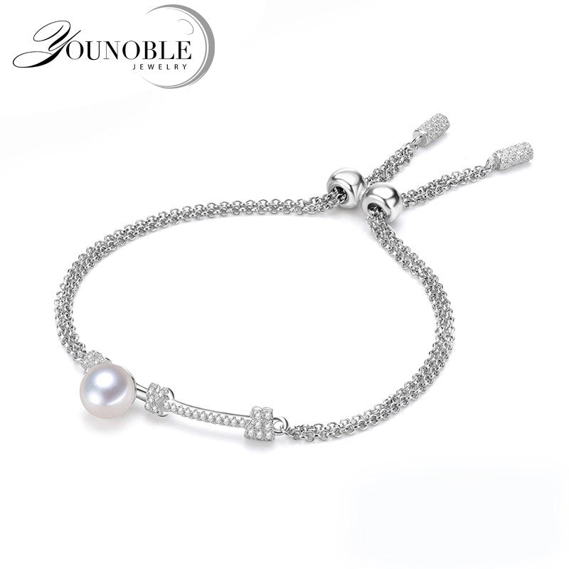 Real Pearl Bracelet 925 Sterling Silver Bracelets Chain For Women Jewelry Adjustable Girlfriend Best Birthd Gift