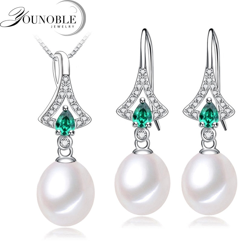 Real Pearl jewelry set women,trendy anniversary 925 sterling silver ring jewelry Necklace earring sets