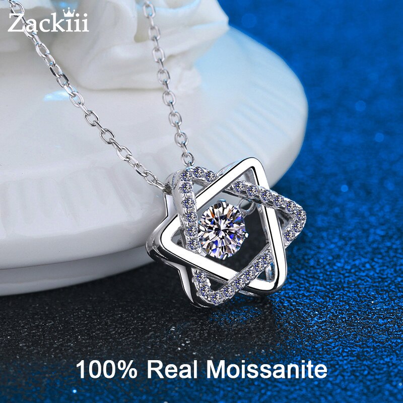 Real Moissanite Star Pendant Necklace 14k White Gold Plated On Sterling Silver Hollow Double Layers Hexagram Necklace For Women
