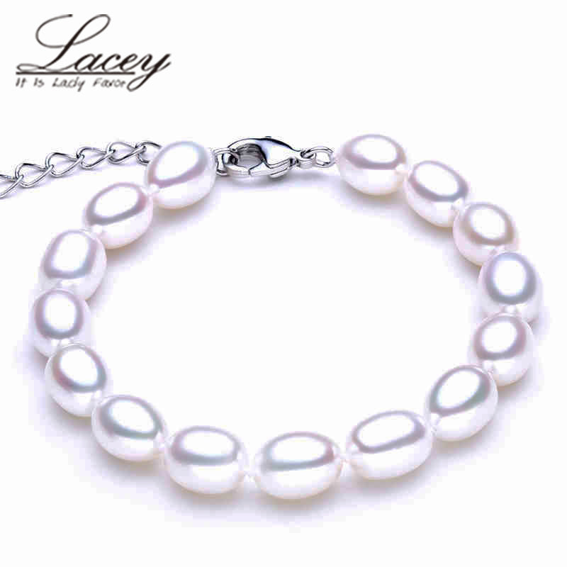 Real Natural Pearl Bracelet 925 sterling silver Clasp,Wedding Cultured Genuine Pearl Bracelet Beads daughter gift