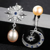 Real Natural Pearl Drop Earring Micro Pave Zircon Star Moon Design for Women 925 Sterling Silver Fine Jewelry Wedding