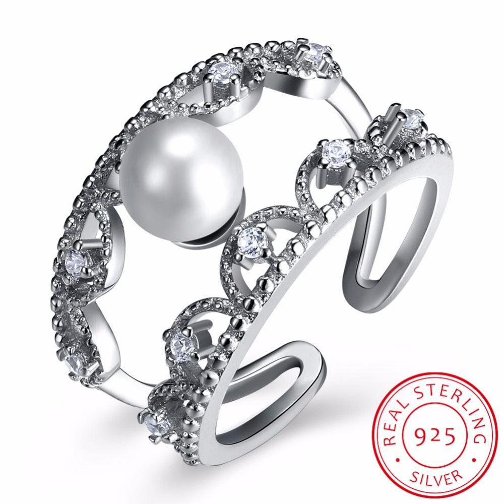 Real Natural Freshwater Pearl Rings,Wedding 925 sterling silver for women Jewelry Adjustable Girl Birthd Gift White Rings