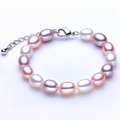 Real Natural Pearl Bracelet 925 sterling silver Clasp,Wedding Cultured Pearl Bracelet Beads daughter gift