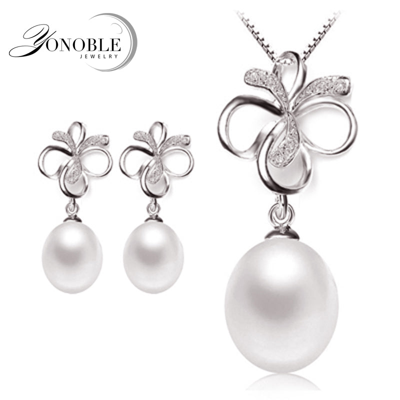 Real Natural Pearl Set for women Pearl Jewelry Sets 925 Sterling Silver Earring Pendant 45cm Birthd Gift