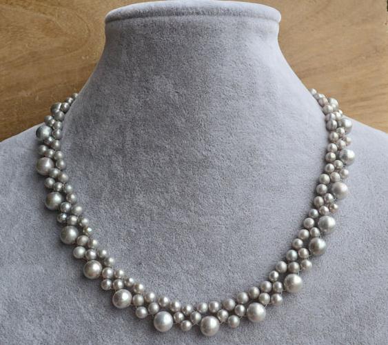 Real Pearl Jewellery,Statement Necklace,16 inches AA 5-9MM Gr Color Freshwater Pearl Necklace,Bridesmaid Gift,Women Necklace