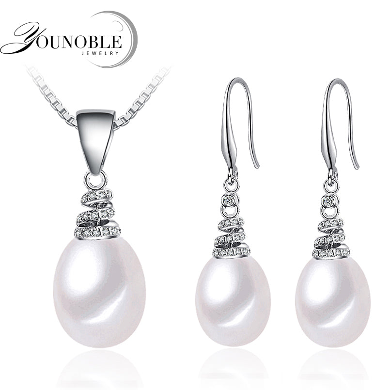 Real Pearl Jewelry Sets Women,Bridal Natural Pearl Pendant Necklace Earrings set