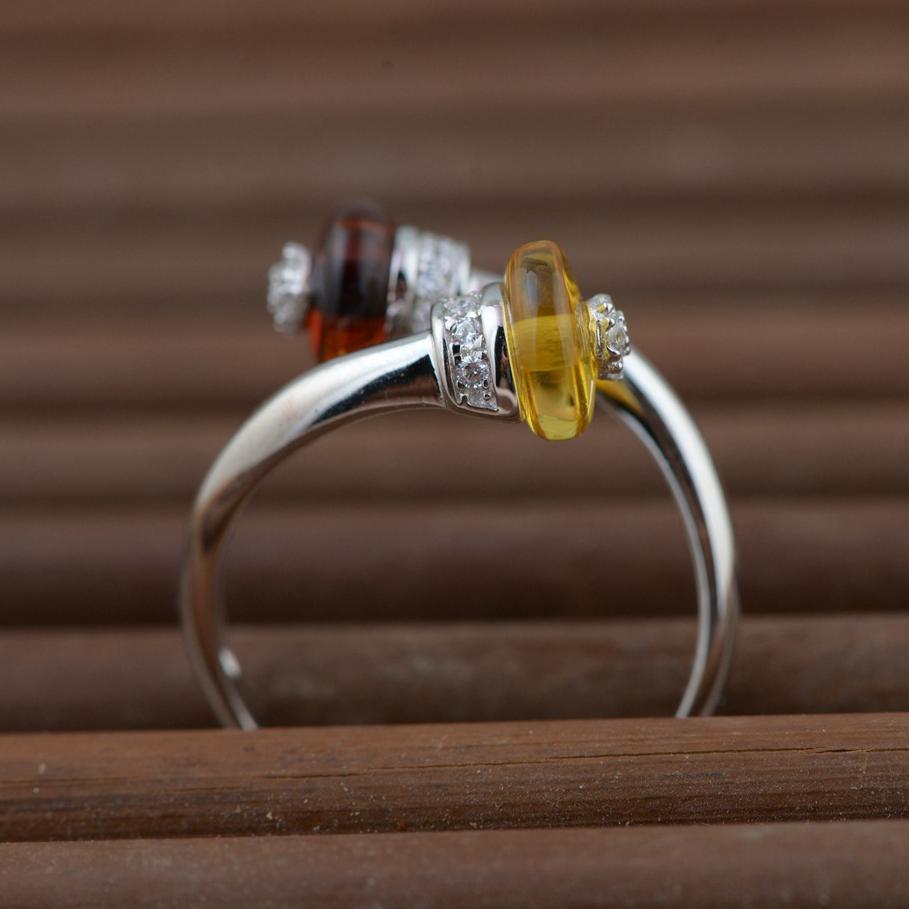 Real Pure 925 Sterling Silver Amber Rings For Women Resizable Simple And Elegant Red Yellow Color Natural Gemstone Jewelry