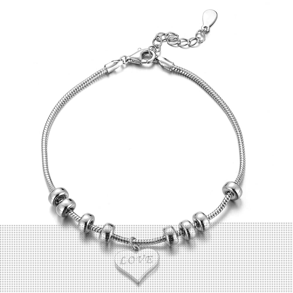 Real Pure 925 Sterling Silver Bracelet Bangle 1.5MM Snake Chain Beads Charm Heart Bracelets Bangles For Women Girls W9 BA048