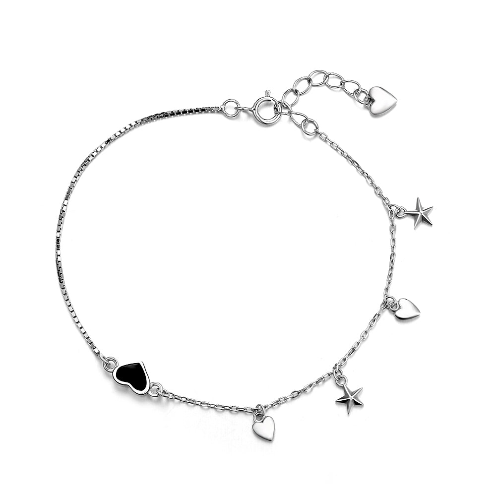 Real Pure 925 Sterling Silver Bracelets For Women With Drop Star Heart Hand Chain Link Bracelet Party Jewelry Trendy SW BA003