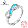 Real Pure 925 Sterling Silver Infinity Ring With Blue Opal Stone & Cubic Zirconia Female Ring Gift Ideas For Women(Lam Hub Fong)