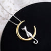 Real Pure 925 Sterling Silver Moon Animals Necklaces Pendant Long Kitty Necklace For Women Hot Fashion sterling-silver-jewelry