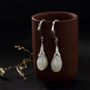 Real Pure 925 Sterling Silver Natural Jade Orchid Flowers Earrings With Hook Simple Vintage Design Drop Earrings For Women