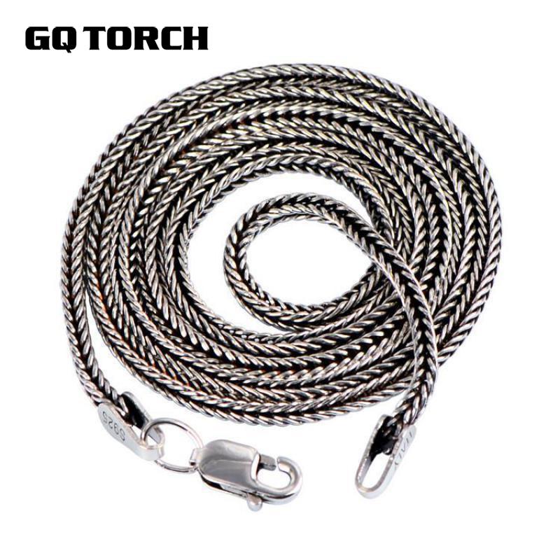 Real Pure 925 Sterling Silver Necklace Chain Women And Men Vintage Foxtail 1.6mm Retro Solid Thai Silver Italy Fine Jewelry