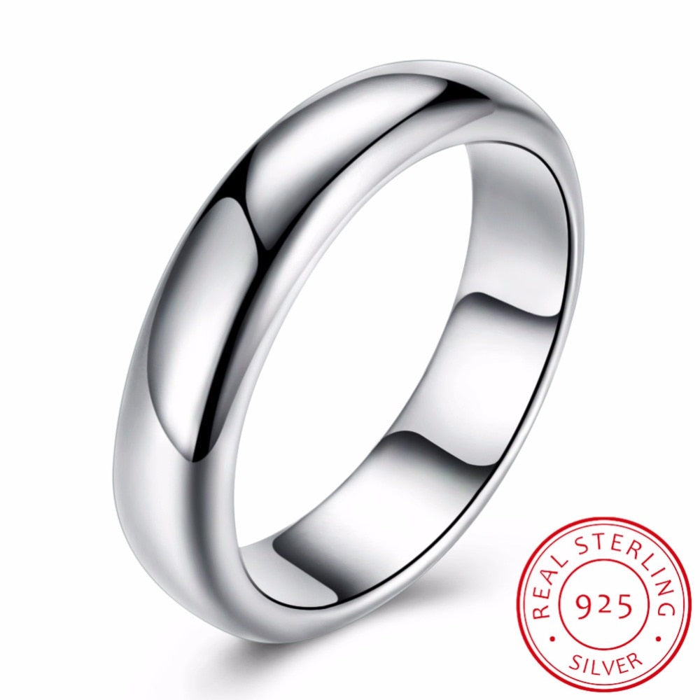 Real Pure 925 Sterling Silver Rings For Women And Men Simple Ring Smooth High Polishing Wedding Band Ring For Lovers Couples
