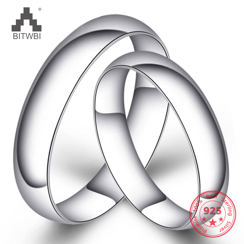 Real Pure 925 Sterling Silver Rings For Women And Men Simple Ring Smooth High Polishing Wedding Band Ring For Lovers Couples
