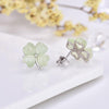 Real Pure Silver 925 Earrings Women Jewelry Four Leaf Clover Green Opal Stud Earrings