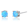 Real Pure Silver Stud Earrings For Women 4mm Oval Blue Opal Small Earrings Wedding Jewelry
