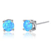Real Pure Silver Stud Earrings For Women 4mm Oval Blue Opal Small Earrings Wedding Jewelry